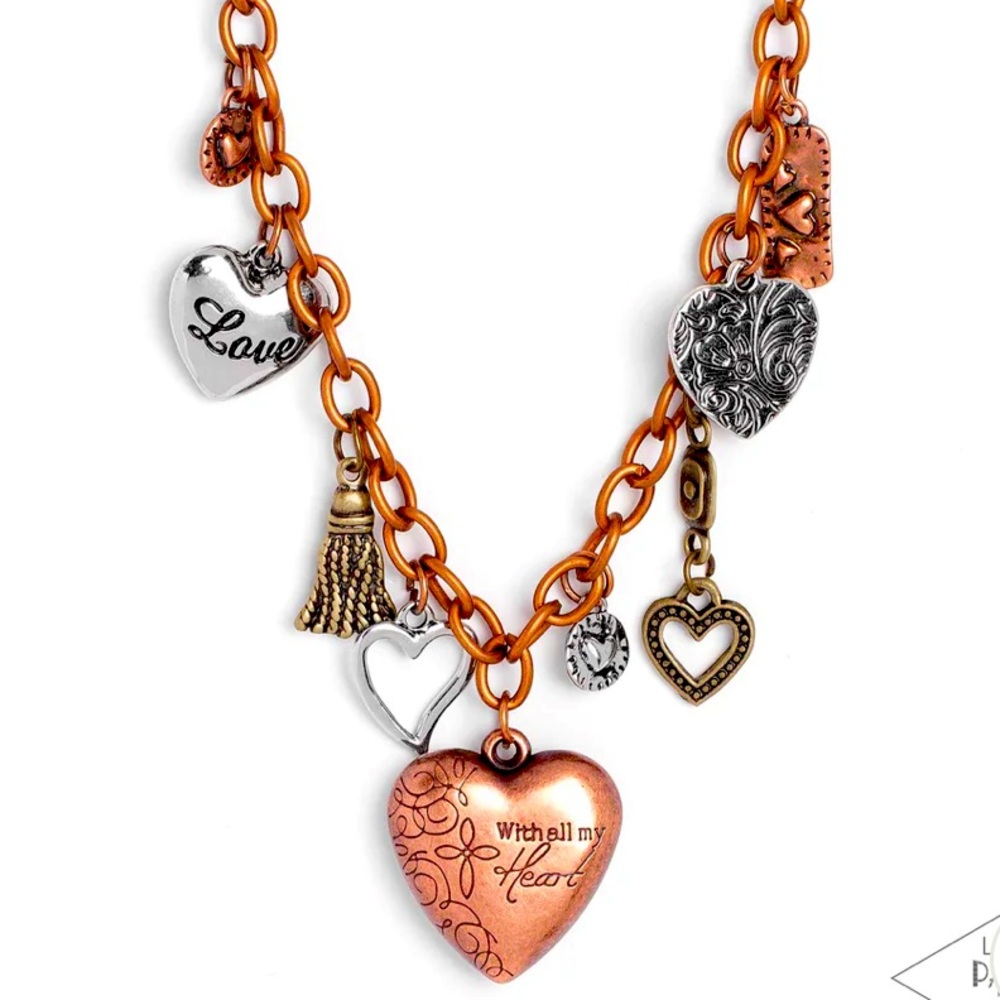 🤎🙏🤎 “HEART OF WISDOM” MULTI BRASS COPPER & SILVER CHARM NECKLACE - PAPARAZZI❗️ - Picture 1 of 5